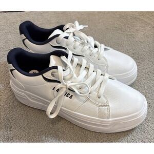 Nautica Womens 9.5 Hycrest Casual Lace Up White/Blue Classic Sneakers Shoes NWOB